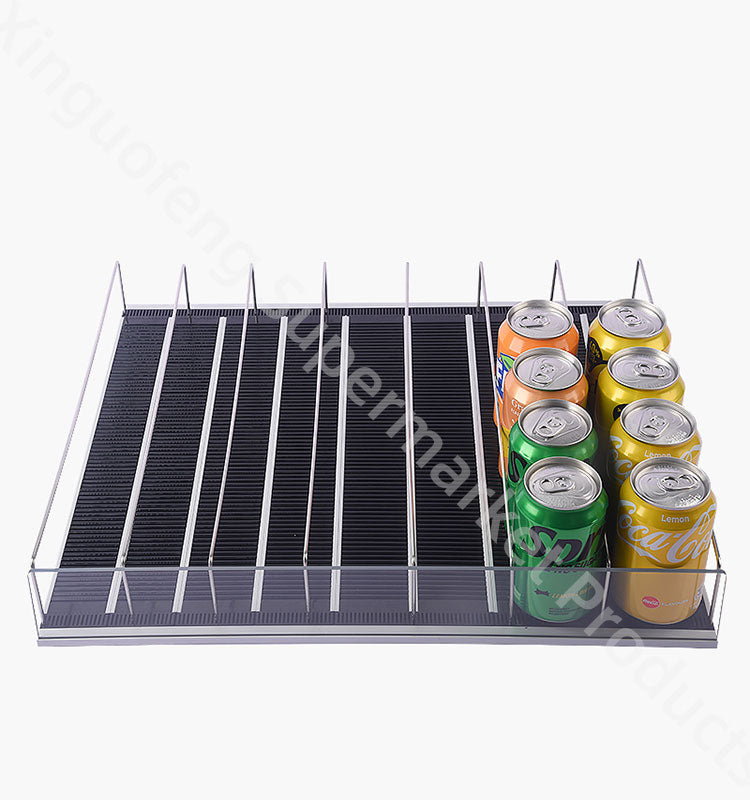 Tiltable Pushe automatic forward slide interlocking extendable Freezer Rack Adjustable Market Actylic  Display black Pusher for bottles