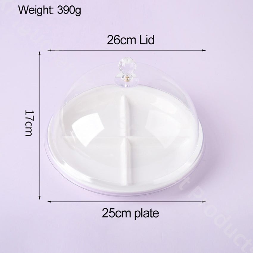 European style Three compartments fruit plate Dishwasher Safe tableware PP Set White Porcelain with lid Round cake Salad Plate