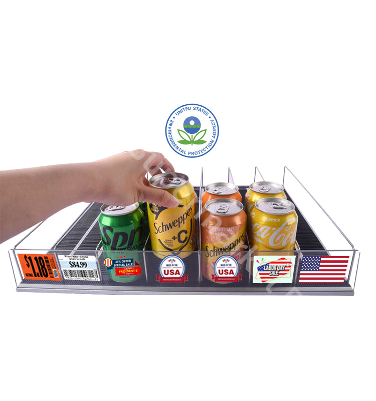 Tiltable Pushe automatic forward slide interlocking extendable Freezer Rack Adjustable Market Actylic  Display black Pusher for bottles