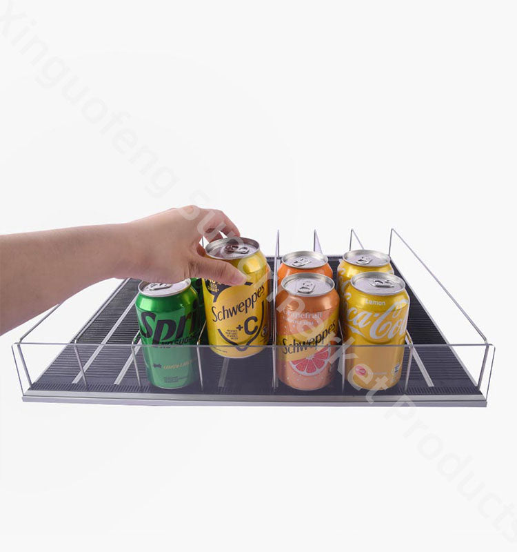 Tiltable Pushe automatic forward slide interlocking extendable Freezer Rack Adjustable Market Actylic  Display black Pusher for bottles