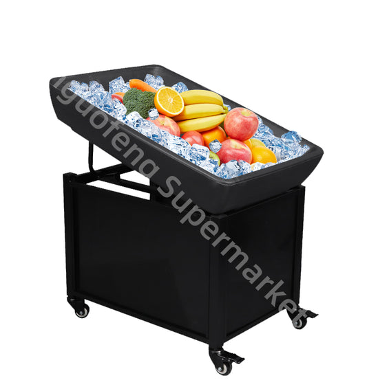 supermarket Ice truck Cold table refresh cart keep colder vegetables meat pork fruit storage black assemble mobile desk